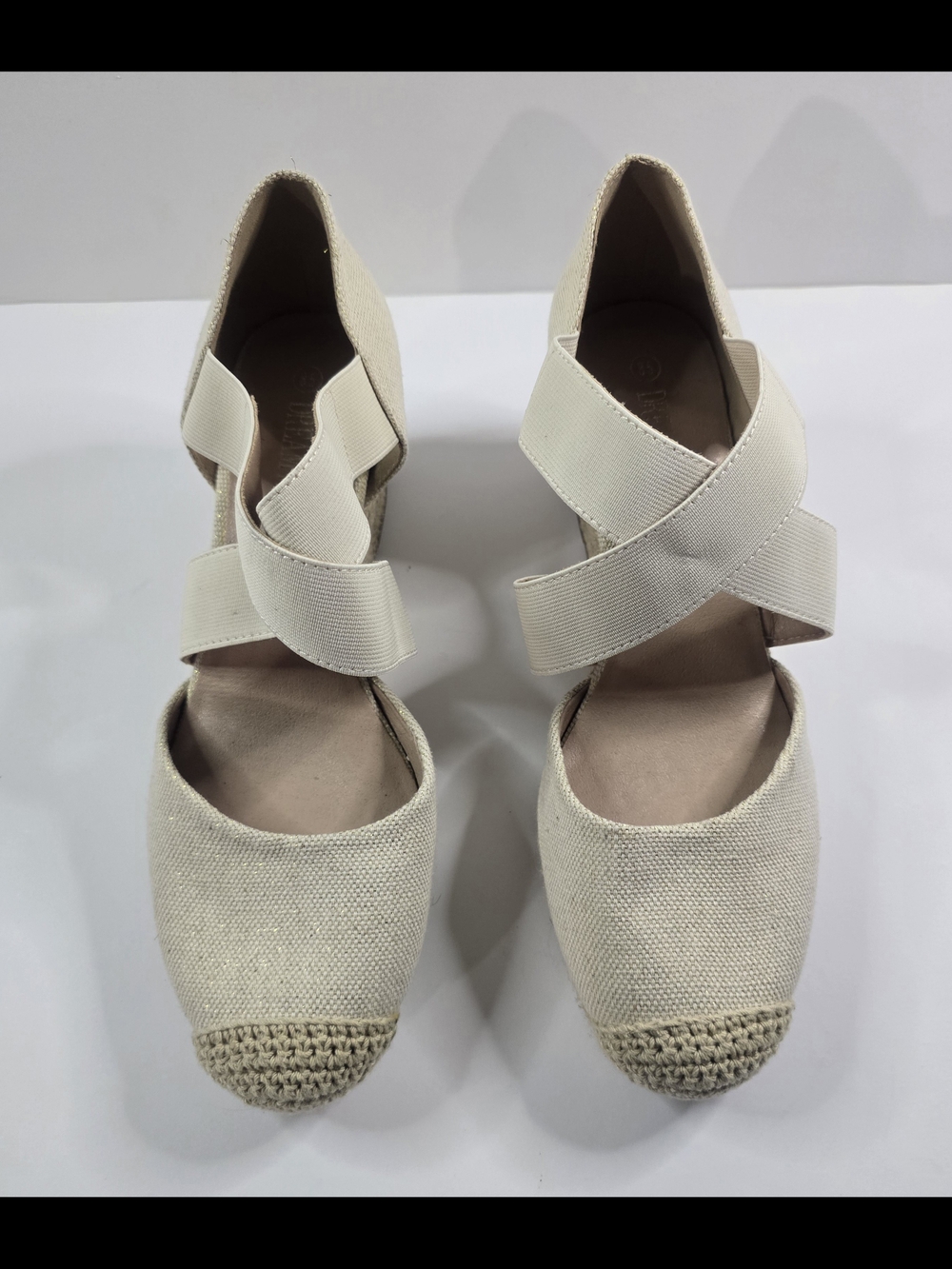 DREAM PAIRS Beige Espadrille Wedge Shoes Elastic Straps Size 8.5
